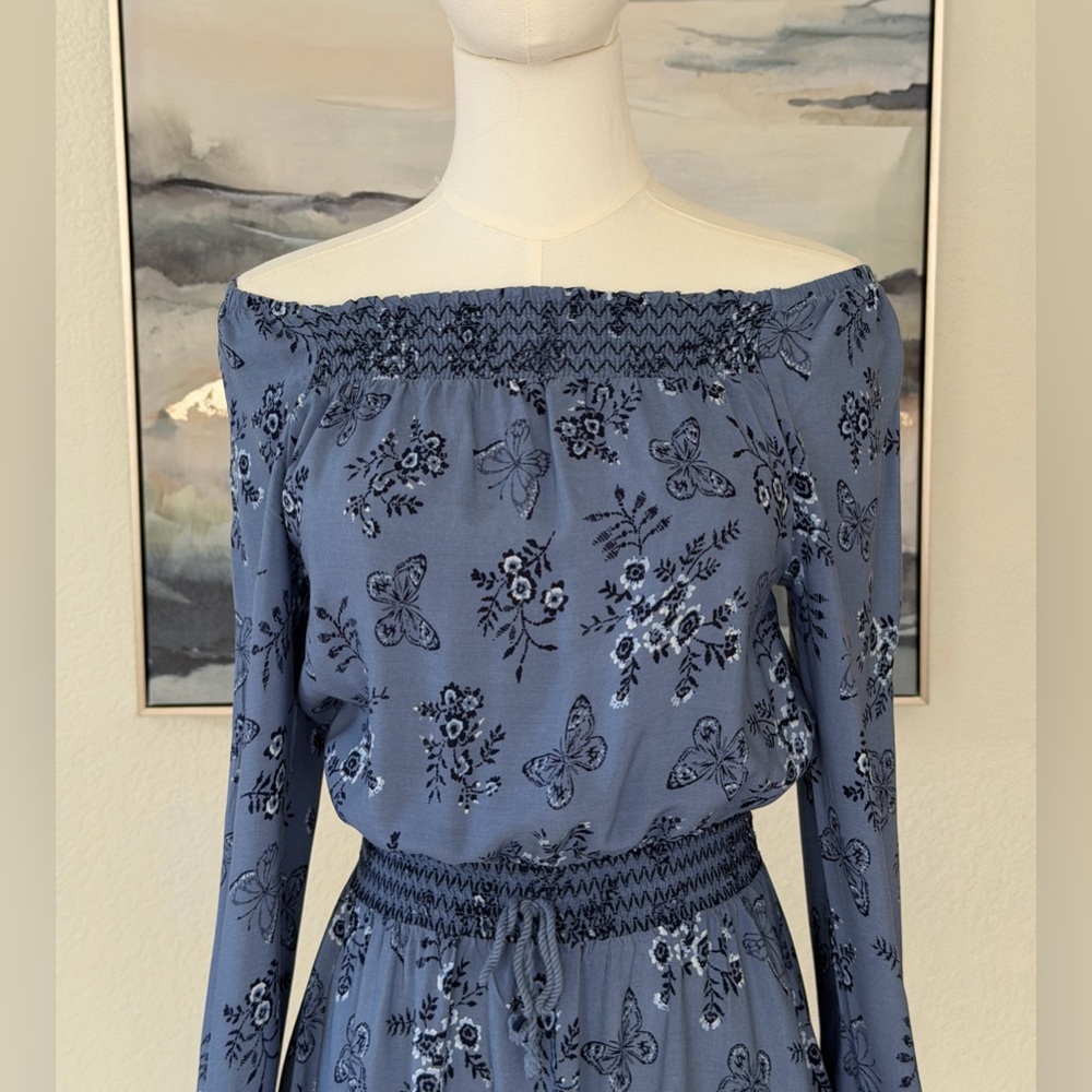 Epic Threads Girls Boho Blue Floral Long Sleeve Dress - Picture 7 of 14